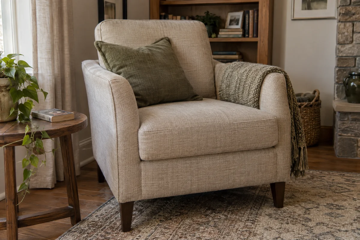 Illustrative textured upholstered armchair