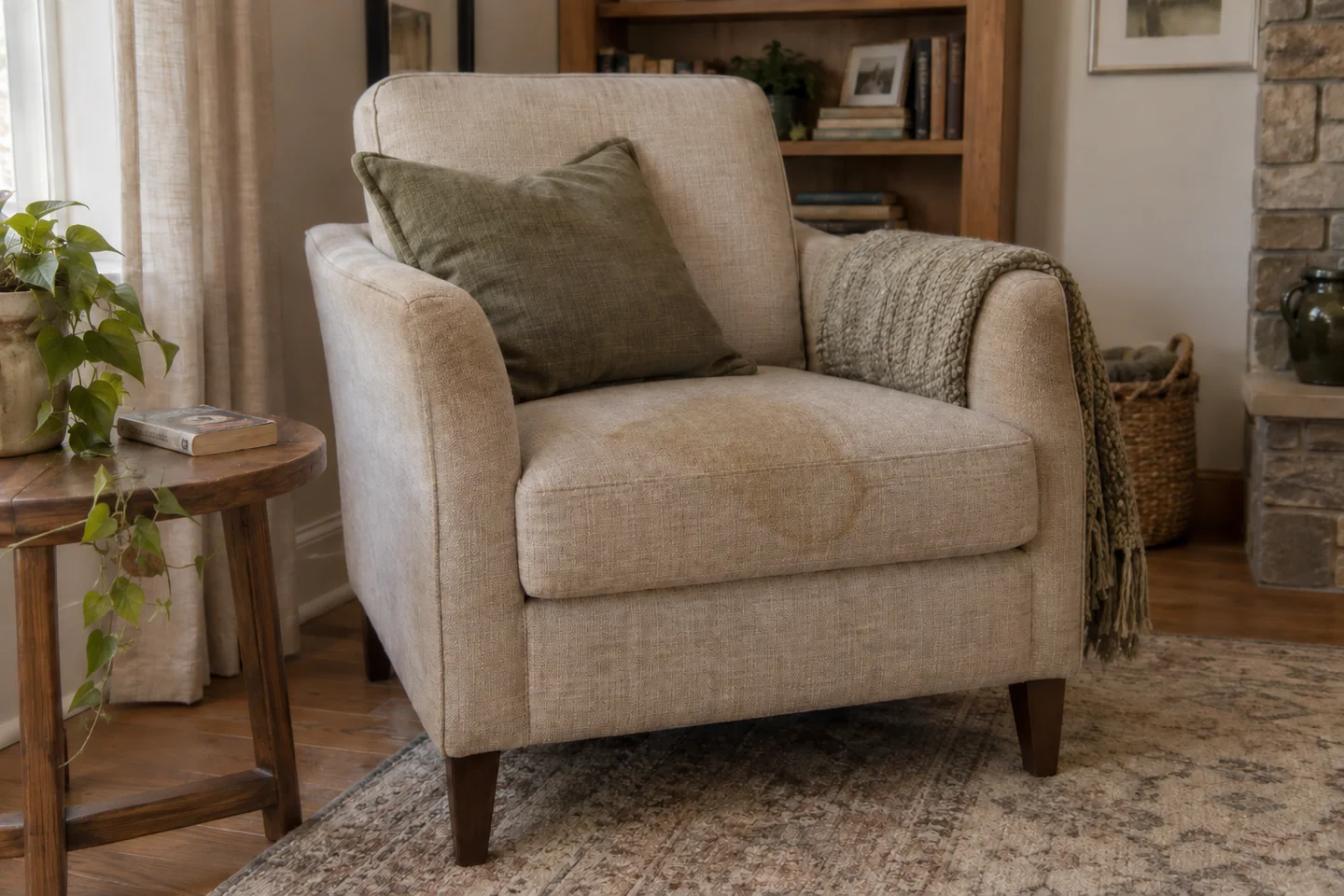 AI illustration: armchair with pet accident staining
