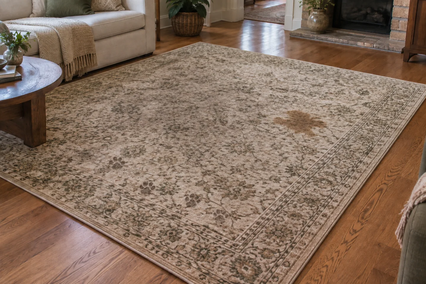 AI illustration: area rug with foot traffic & spills