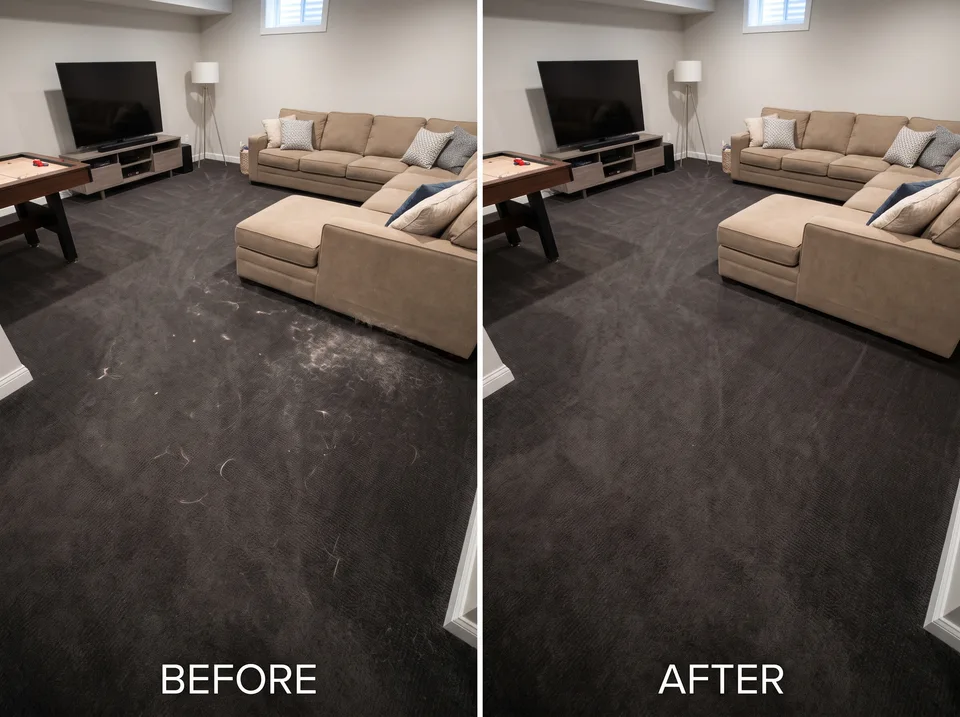 Family room: before and after comparison