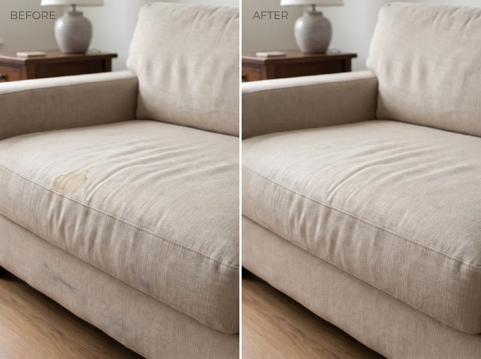 Upholstered armchair: before and after comparison