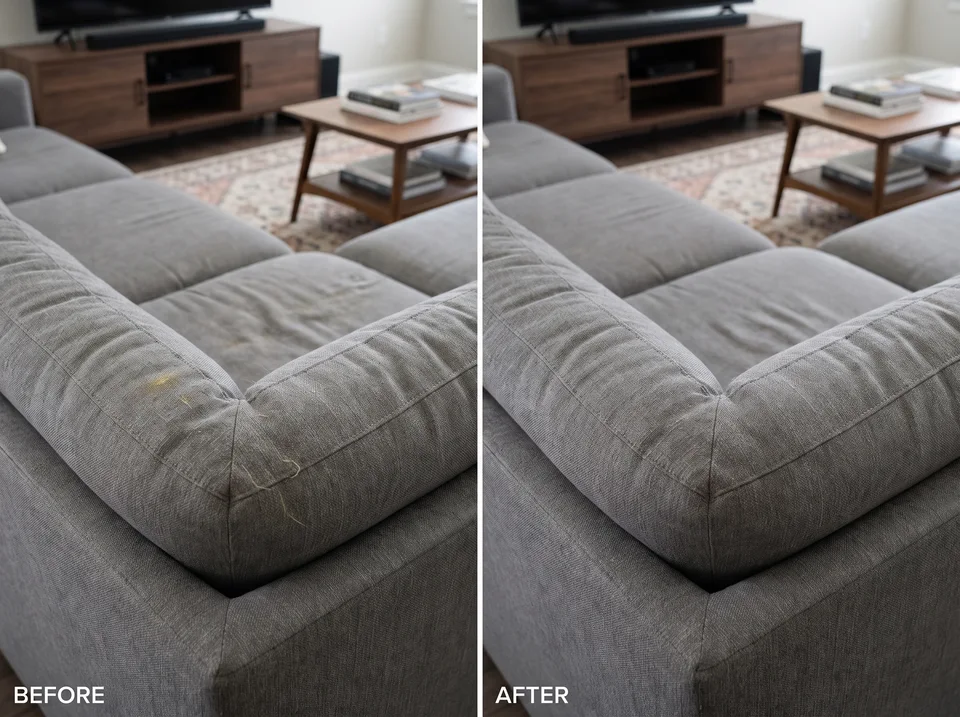 Fabric sectional: before and after comparison