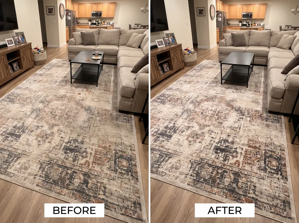 Area rug: before and after comparison