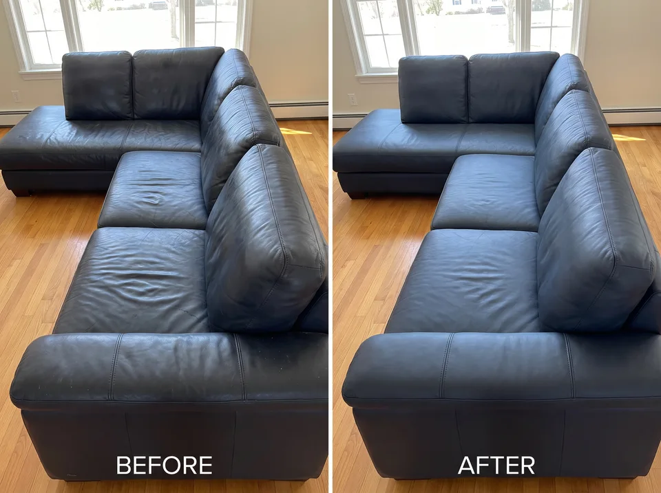 Leather sectional: before and after comparison