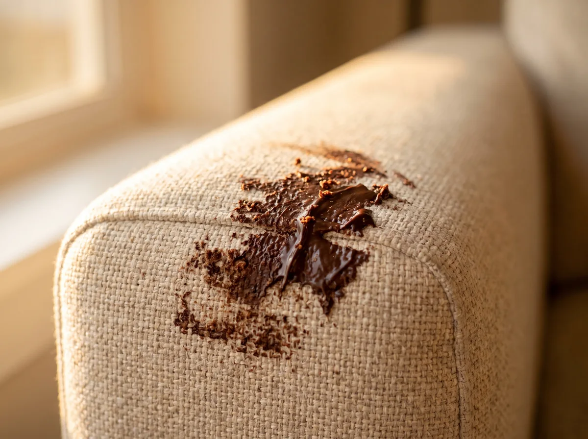 Illustrative melted chocolate on a textured fabric armrest
