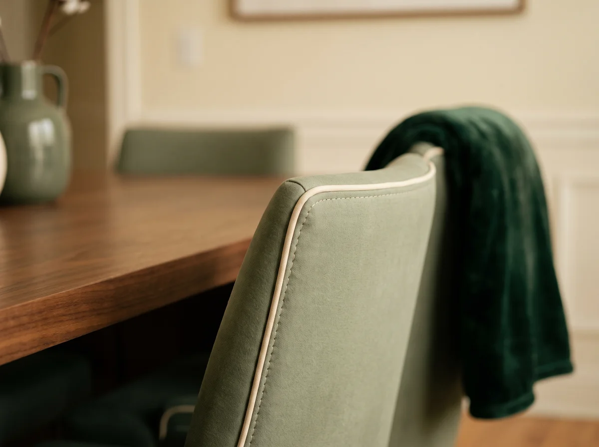 Illustrative upholstered dining chair beside a table