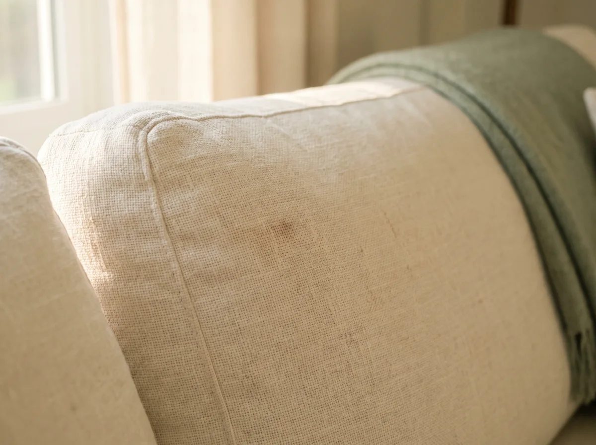 Illustrative close-up of a fabric sofa cushion